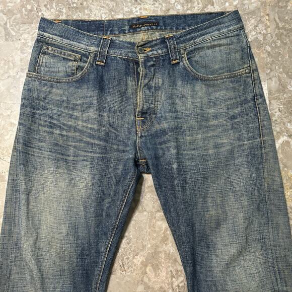Nudie Jeans Mens 33x34 (Fits 34x30) Regular Alf Denim Whisker Fade Italy - Picture 1 of 15